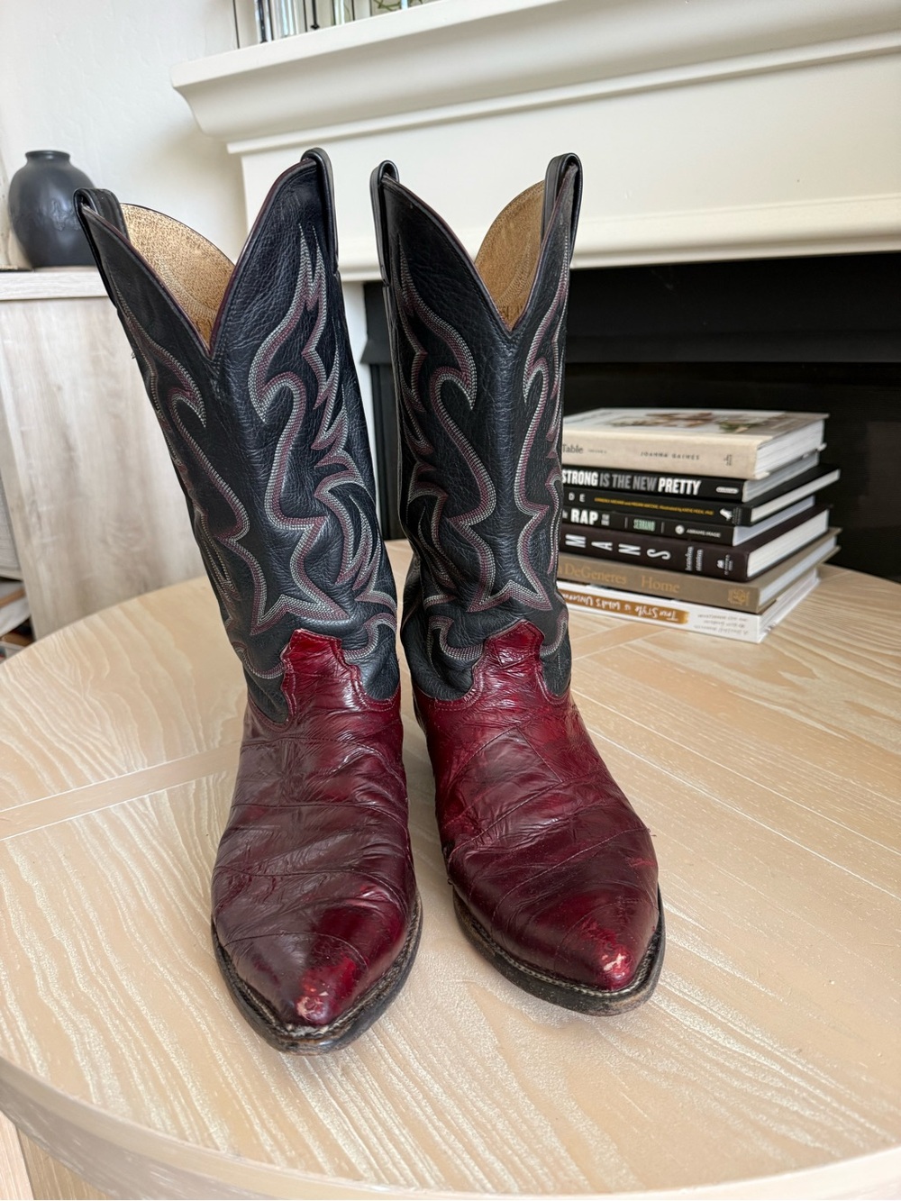 Nocona|Men's Western leather cowboy boots Black & Burgundy,textured•••size 11.5 - Picture 7 of 16